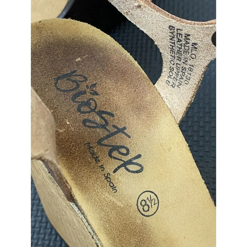 Bios Step Leather Fabric Flower‎ Wedge Sandals Brown Size 8.5 Whimsical Feminine